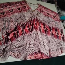 Jennifer Lopez Red white geometric embroidery blouse lined small women's