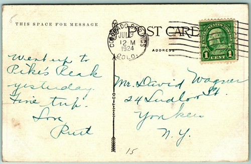Serpentine Trail Pike's Peak Auto Highway Colorado CO 1924 WB Postcard G8 - Picture 2 of 2