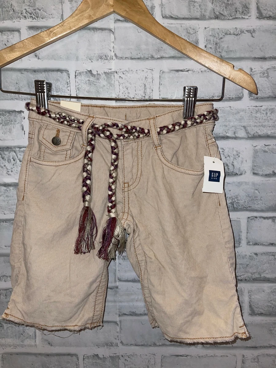 NWT GAP KIDS GIRLS 7 CORDUROY SHORTS BEIGE TAN BRAIDED TIE BELT