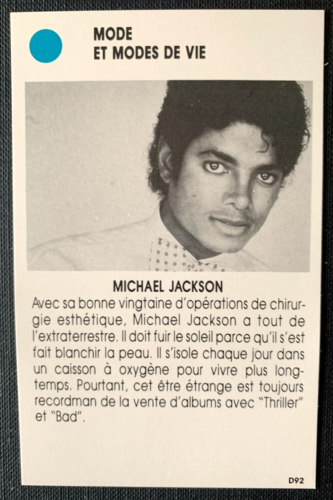 US POP STAR MICHAEL JACKSON ROOKIE CARD FRENCH EDITION 1987 - Photo 1/2