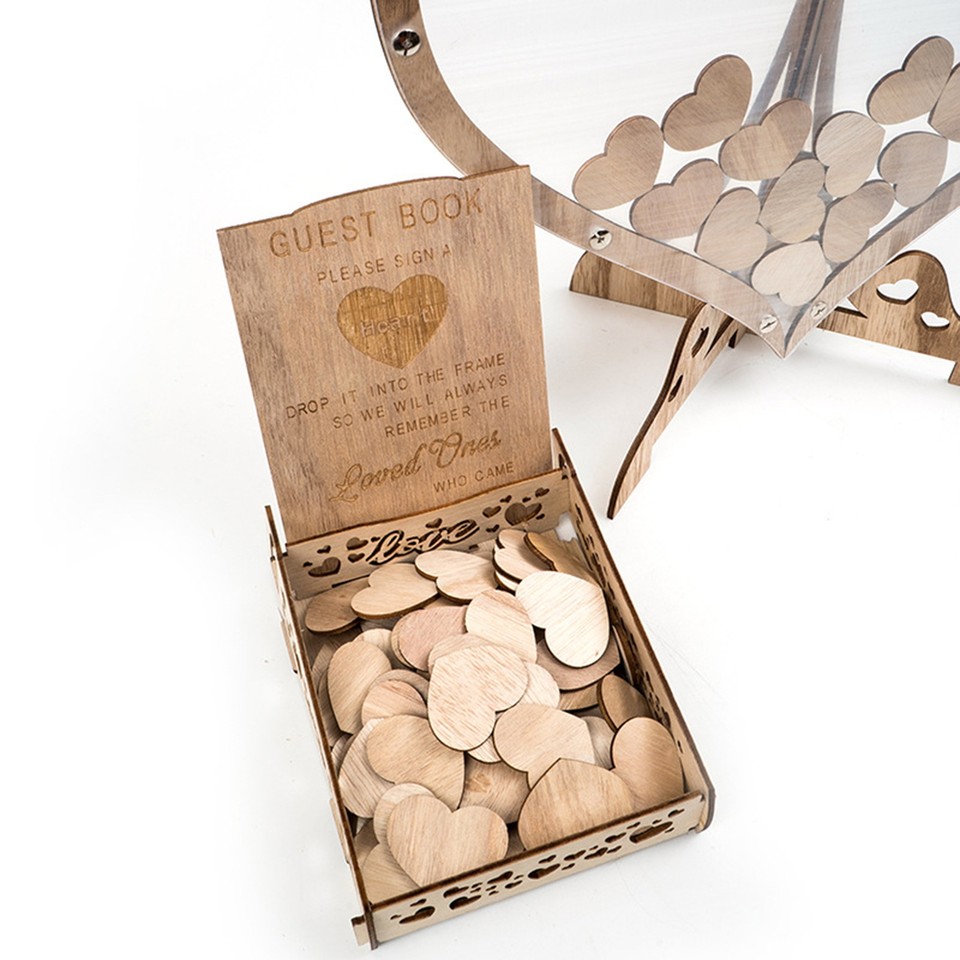 Wooden Guest Book Love Heart Ornament Set with Drop Box Mini Sign eBay