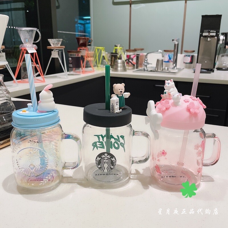 Starbucks Pink Cute Cat Aurora Cute Rabbit Cute Little Bear Mason Glass Cup Gift
