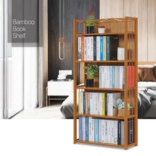 28"Natural Bamboo [ENCLOSED BACK] 5-Tier Freestanding Bookcase Home Display Case