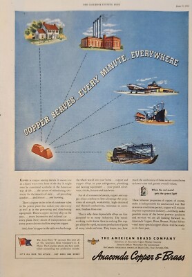 1944 Anaconda Copper & Brass Vintage Ad copper serves