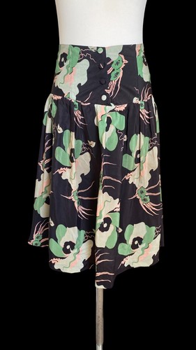 Reiss Vintage Skirt Black Green Floral 100% Silk Knee Length Retro Print Size 8 - Picture 3 of 13