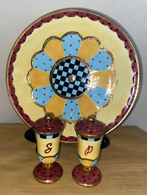 Carnaby St. Vtg 1997 Seymour Mann Serving Dinner  Plate & Salt & Pepper Shakers