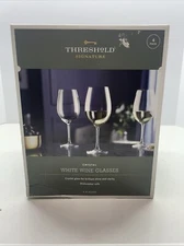 Threshold Signature Crystal White Wine Glasses Set of 4 Long Stem Glasses 17.1oz