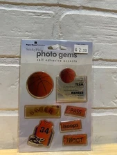 PAPER HOUSE Photo Gems Self Adhesive Accents BASKETBALL Stickers