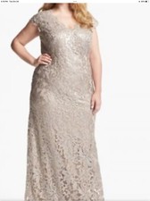 TADASHI SHOJI NEW / TAG SEQUIN LACE LONG DRESS GOWN BEIGE COLOR SZ 20 685
