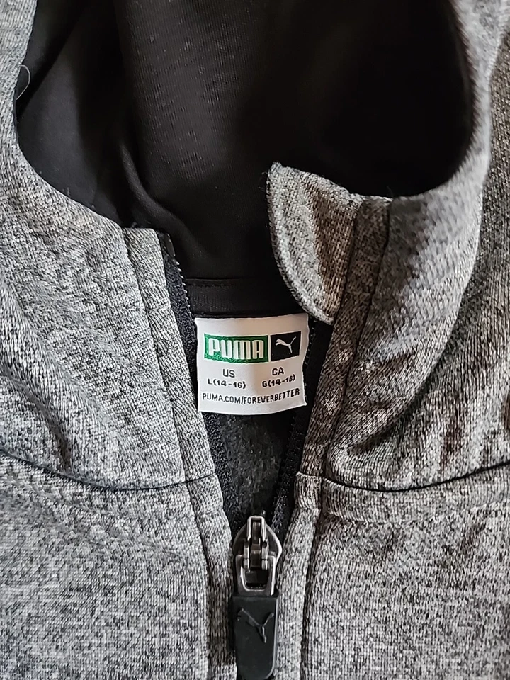 Puma серый и черный молнии спереди толстовка с капюшоном куртки молодежи мальчика L (14-16) - Изображение 3 из 4