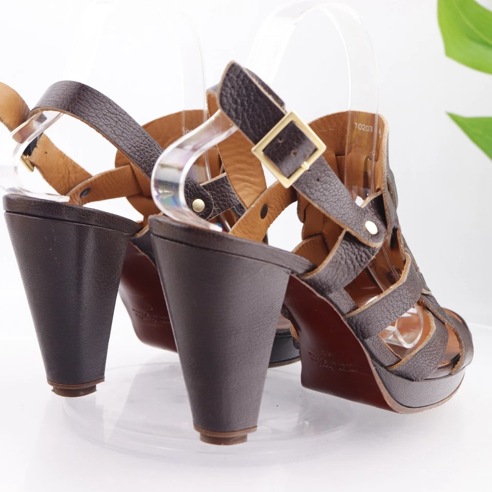 Chie Mihara 女式 Marly 凉鞋 40 9 码方跟棕色编织皮革吊带 — 第 4/4 张图片