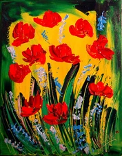 IMPRESSIONIST FLOWERS   Abstract Modern CANVAS Original Oil Painting h7THRE45yTH
