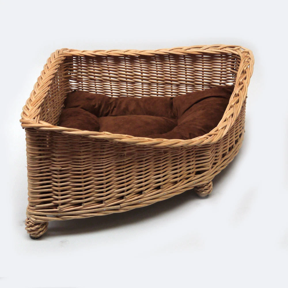 Luxury Corner Wicker Pet Bed Basket Handcrafted