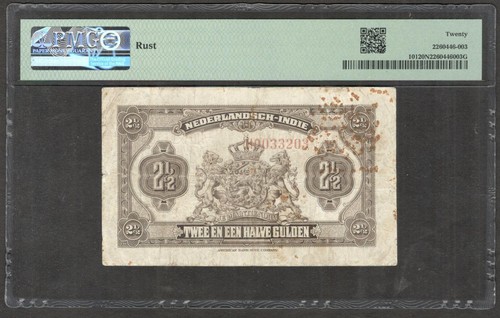 Netherlands Indies Indonesia 2 1/2 2.5 Gulden Wilhelmina 1920 PMG 20 NET - Picture 2 of 2