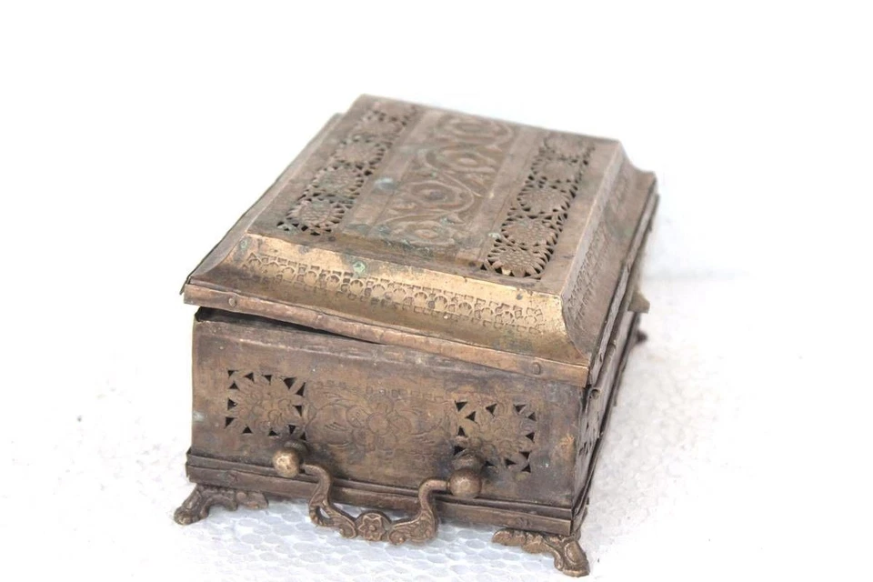 Caja Dan Pan Metal Blanco Latón Años 1900 Antigua De Colección Rara Antigua Coleccionable Foto 4 de 4