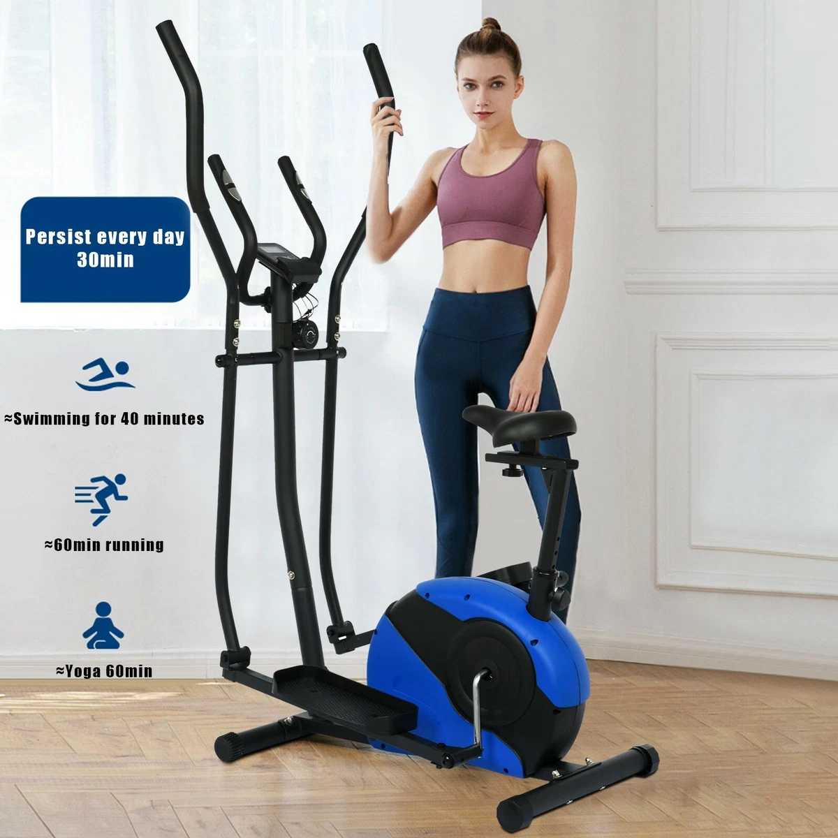 Magnetic Elliptical Machine Trainer Smooth Quiet Driven Home Gym