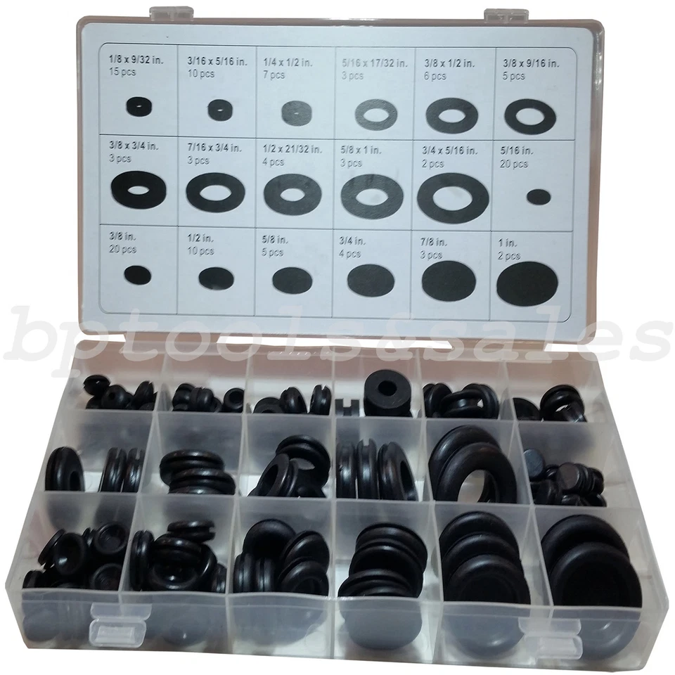 ATE PRO TOOLS 125 Pc Rubber Grommet Firewall Wire Gasket Solid Hole Plug Assortment Set