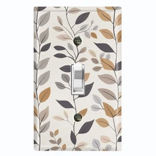 Metal Light Switch Outlet Cover Decorative Wall Plate Grey Brown Leaves FWR135
