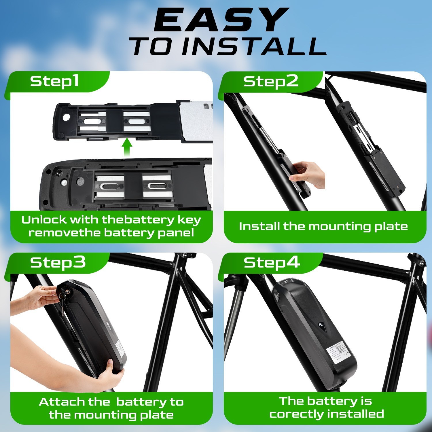 48V Hailong Lithium Ebike Battery 48V 12.5Ah Electric Bike Battery For 200-1000W