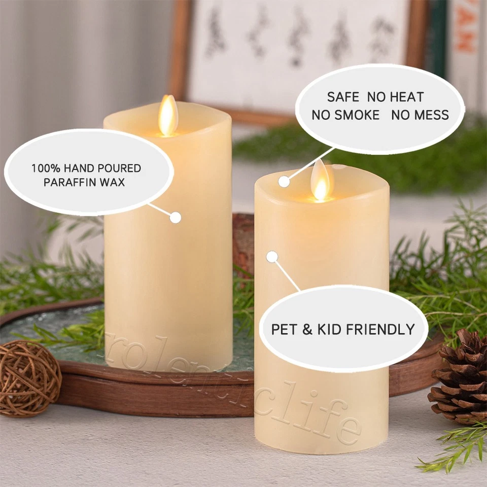 3pcs Luminara Flameless Pillar Candles with Timer Flickering Flame Battery ivory - Image 4 of 4