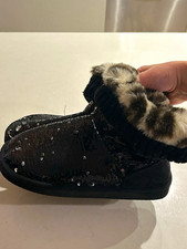 PINK *rare* Black Sequin leopard Fur Lined Zip Round Toe Size 7-8