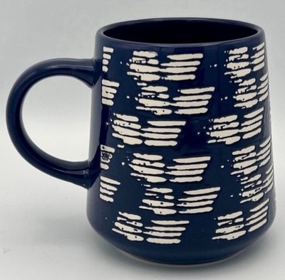 Navy Blue Embossed Brush Stoneware Coffee Tea Mug  Thyme & Table