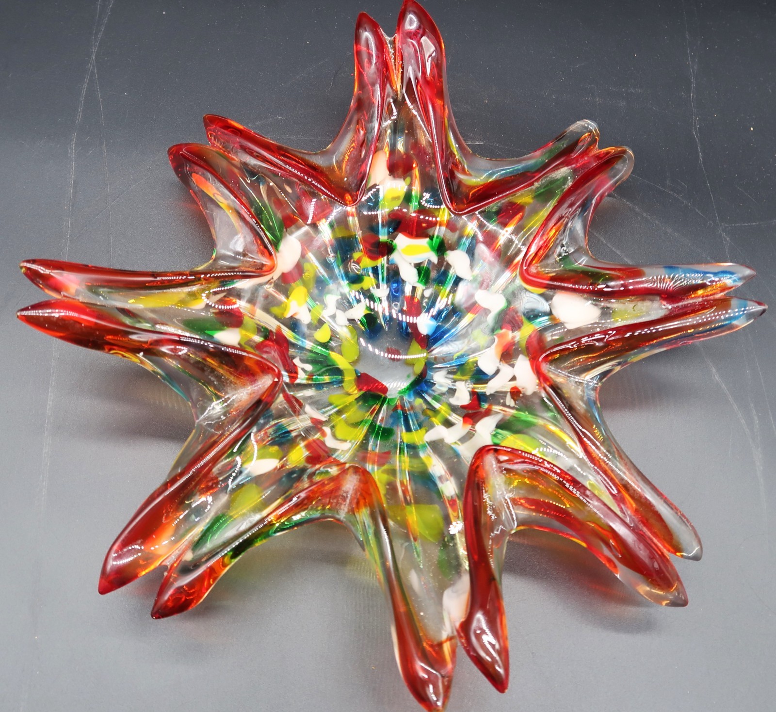 Vintage Hand Blown Venetian Murano Italy Art Glass Abstract Tutti Frutti Bowl