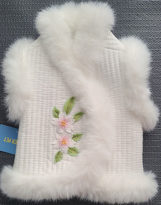 SUPER PET White Fur Warm Dog Coat Jacket Floral Embroidery Winter Apparel