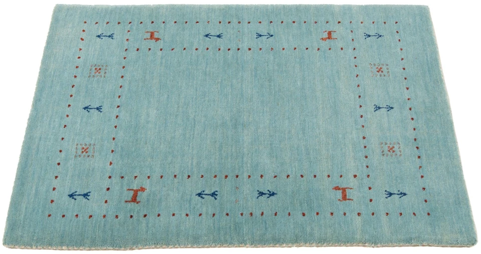 Handloom 90X60 Cm Handwoven Oriental Carpet Wool Modern Rug New Blue - Image 4 of 4