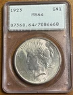 1923 $1 Peace Dollar Coin PCGS MS 64 - Old Green Holder