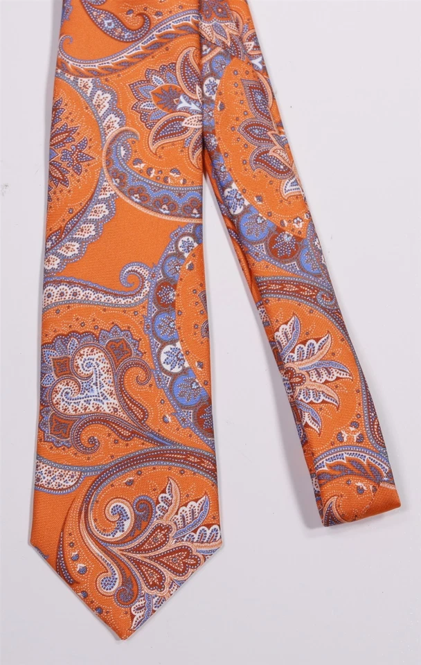 Corbata Marchesi di Como Naranja Azul Paisley Seda Foto 3 de 4