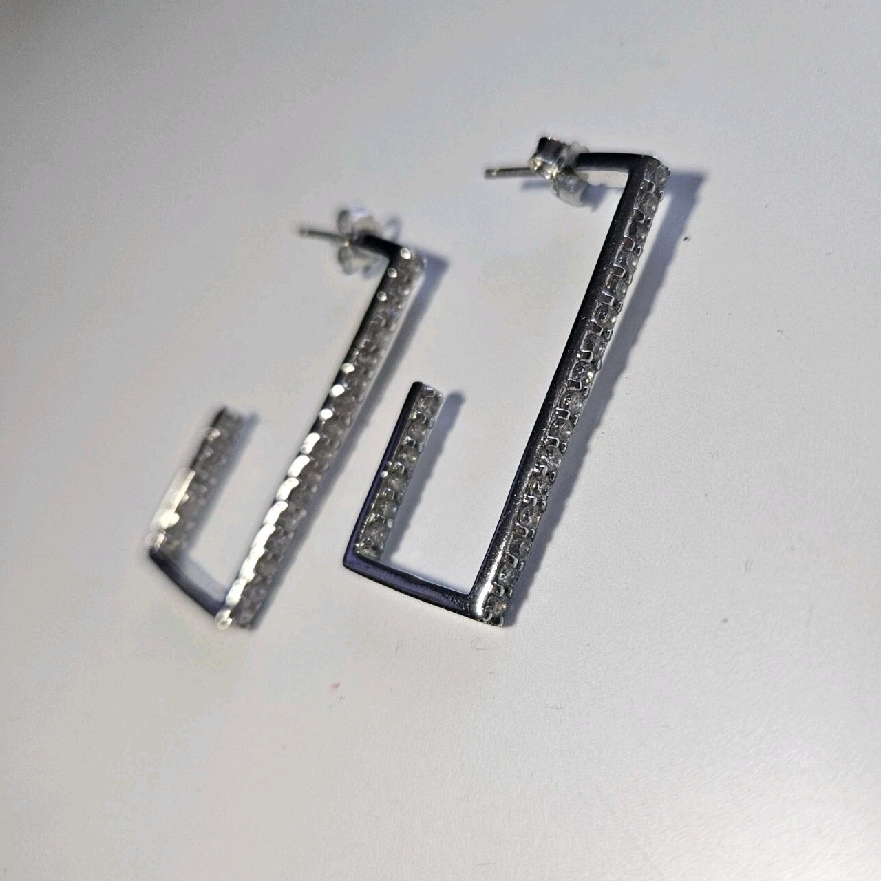 Sterling Silver Rectangular Hoop Clear Rhinestone… - image 11