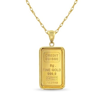 5 Gramm Pamp Credit Suisse Goldmünze Halskette mit polierter Lünette