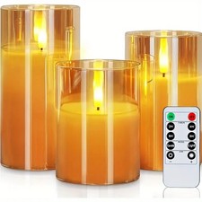 Flameless LED Candles with Remote Set of 3 Battery-Operated Acrylic Pillars US