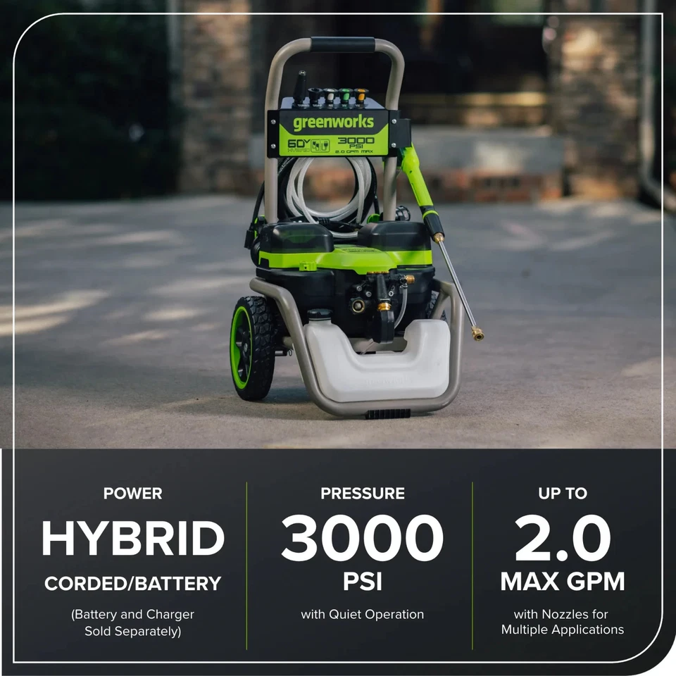 Lavadora a presión eléctrica Greenworks Hybrid 60V 3000 PSI a 2,0 GPM 5128202T Foto 3 de 4