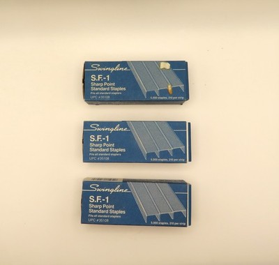 3  Vintage Box of Swingline S.F.-1     Sharp Point Staples. Made In USA
