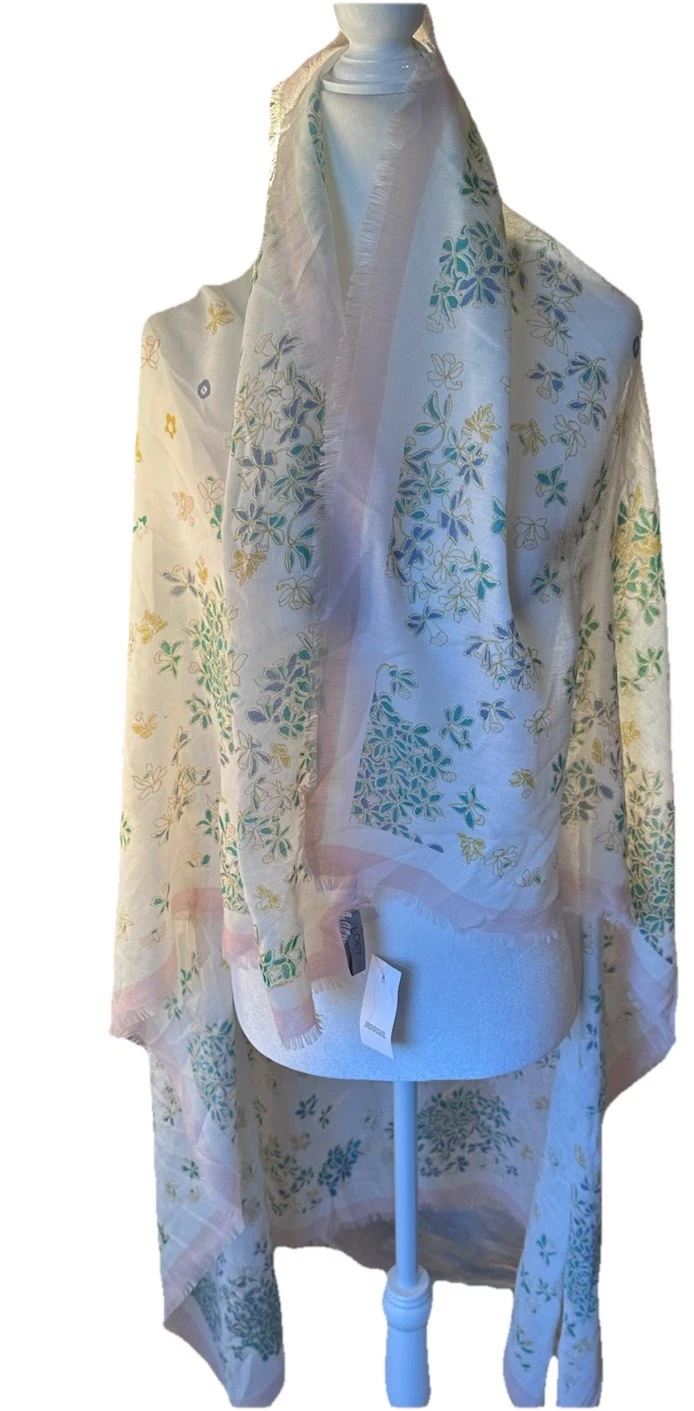 NWT White Floral Scarf LOFT Ann Taylor Shawl Wrap Oversized Spring Summer