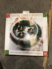 Linens 'n Things Floating Candle Centerpiece with Holiday Wreath Glass Bowl 12"
