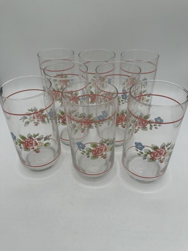 Pfaltzgraff Tea Rose 16 OZ Glassware Tall Tumblers 8 Glasses LIBBY PERENNIALS - Picture 1 of 6