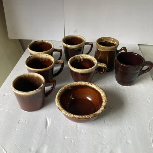 McCoy Pottery Coffee Mugs Brown Drip Glaze Stoneware USA Vintage