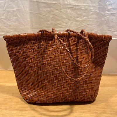 DRAGON DIFFUSION Natural Woven Braided Basket Bag 30x20x9cm Brown from Japan
