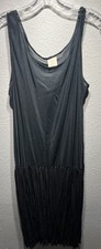 Black Size 14 Sleeveless Drop Waist Long Pleated Flapper Slip