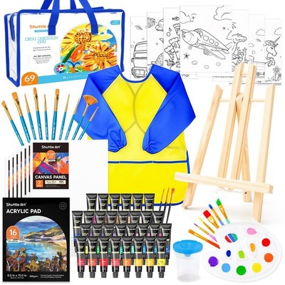 Shuttle Art Kinder Malset 69 Teile 30 Farben Acryl Leinwand Staffele