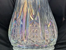 L. E. Smith Quintec Pattern Swung Vase Iridescent Carnival Glass 14.5 Inches