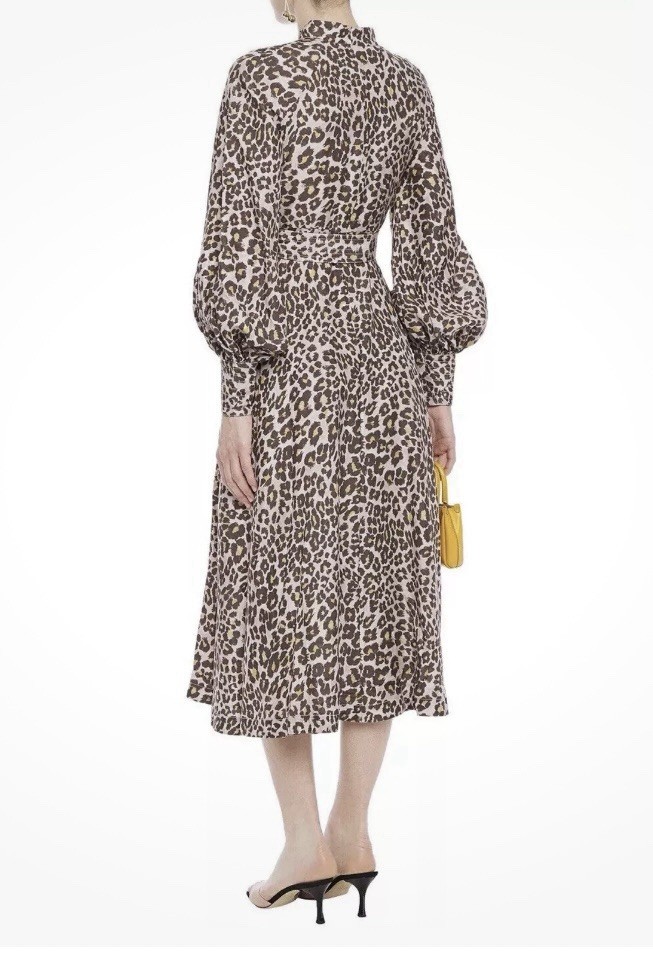 Zimmermann Sabotage Silk Midi Dress leopard 100% Silk Size 3/ AU 12 / US 8 
