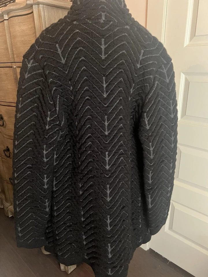 Casaco de malha David Edwards masculino estilo italiano preto lã e acrílico Chevron tamanho G - Imagem 3 de 4