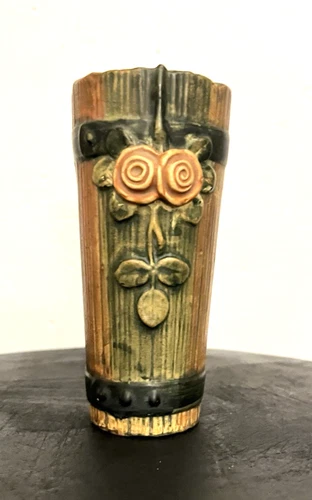 Weller Woodrose Antique Art Pottery Rose Bucket Flower Wall Pocket Vase c1910s