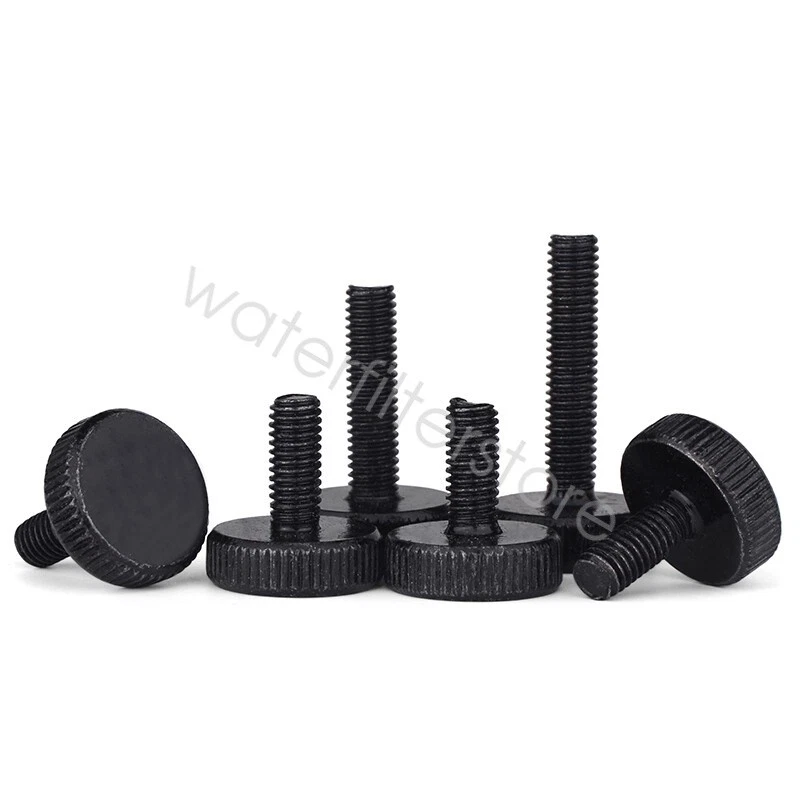 Black Steel Knurled Thumb Screws M3 M4 M5 M6 M8 M10 Flat Head Thumb Screw Bolts - image 3 of 4