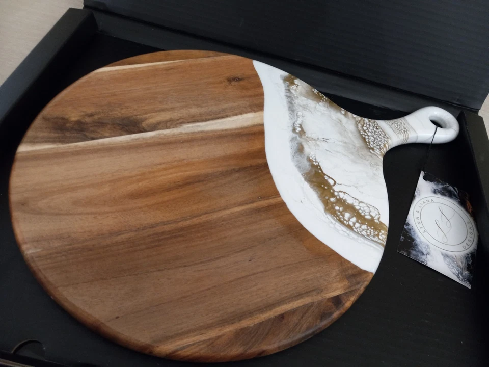 Tabla/paleta de queso de cuarzo dorado Lynn & Liana - 12" - madera dura de acacia - nueva Foto 3 de 4