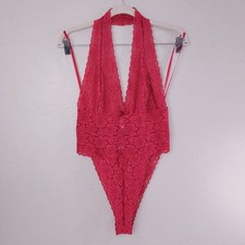 Vintage Y2K Victoria's Secret Lace Teddy LARGE Red Halter Bodysuit Lingerie NEW